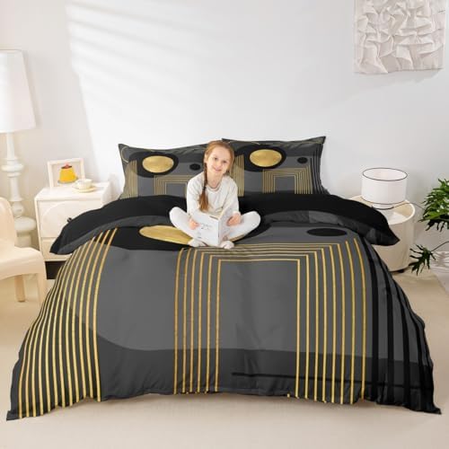 Erosebridal Gray Black Abstract Boho Duvet Cover King Size Mid Century