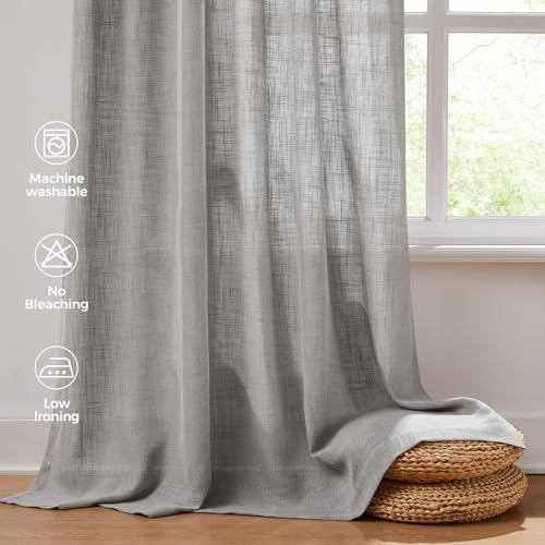 Pinch Pleated Linen Curtains for Living Room, Light Filtering Sheer