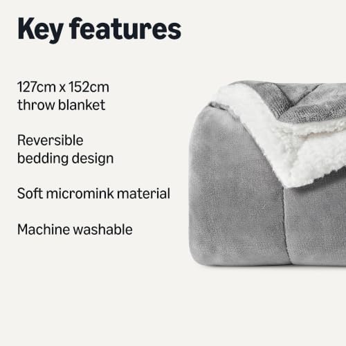 Amazon Basics Reversible Sherpa Throw Blanket, Dark Gray, 50"x60"