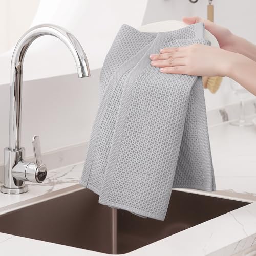 Homaxy 100% Cotton Oversized Waffle Weave Kitchen Towels 4-Pack, Light