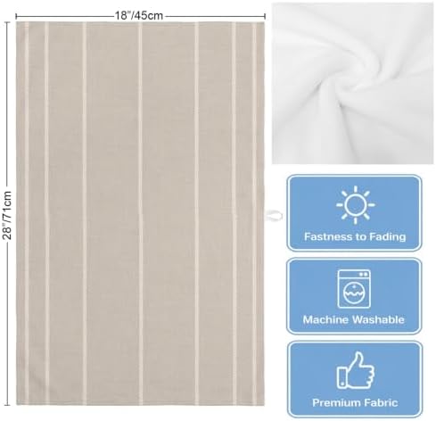 Beige Striped Kitchen Towels Set of 3, Water Absorbent Dish Towel