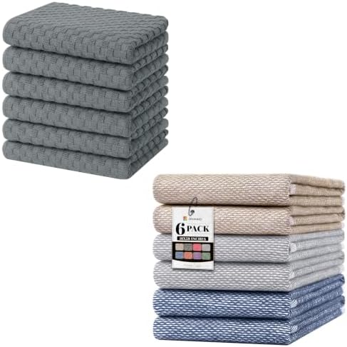 Homaxy 100% Cotton Terry Kitchen Towels(15" x 25", 6 Pack),Dark Grey