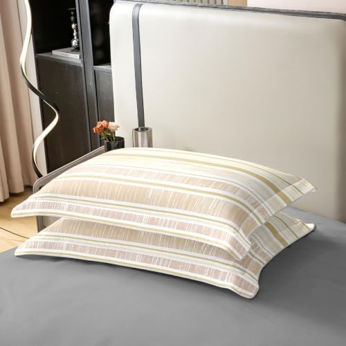 Erosebridal Beige and White Striped King 100% Cotton Duvet Cover for