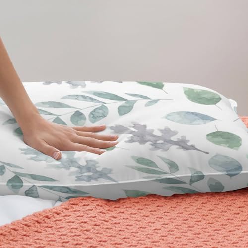 INFLAG Duvet Cover Green Floral Botanical Leaf, Reversible Bedding