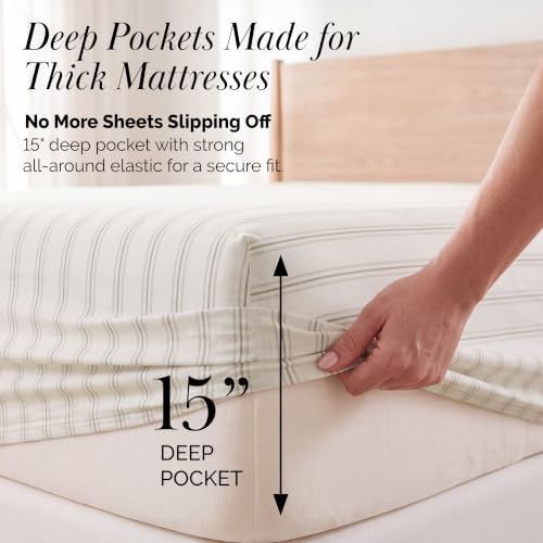 Taupe Striped Sheets Queen Size 4 Pc Patterned Bed Sheets Set Stone
