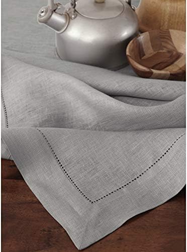 Solino Home 100% Pure Linen Tablecloth Grey, Classic Hemstitch 60 x