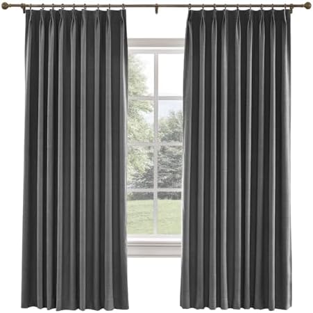 TWOPAGES Liz Linen Pinch Pleat Blackout Curtain 84 Inch Long for