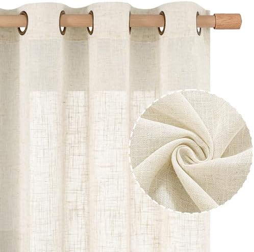 LAMIT Cream Ivory Sheer Linen Curtains 63 inch Length for Bedroom 2