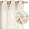 LAMIT Cream Ivory Sheer Linen Curtains 63 inch Length for Bedroom 2
