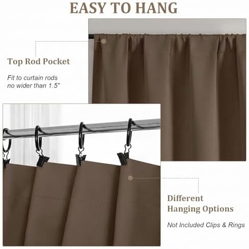 Lecloud Brown Room Darkening Curtains for Bedroom 72 Inches Long 2