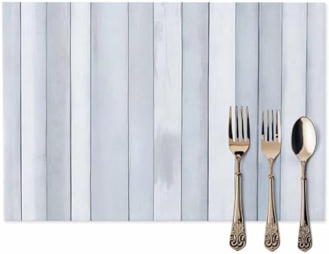 Grey White Wood Grain Placemats Set of 6 Washable Table Mats for