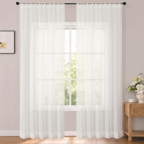 OWENIE Ivory Sheer Curtains 96 Inches Long 2 Panels for Living Room