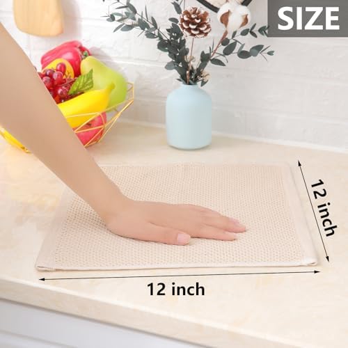 Homaxy 100% Cotton Waffle Weave Kitchen Dish Cloths 8-Pack, Beige