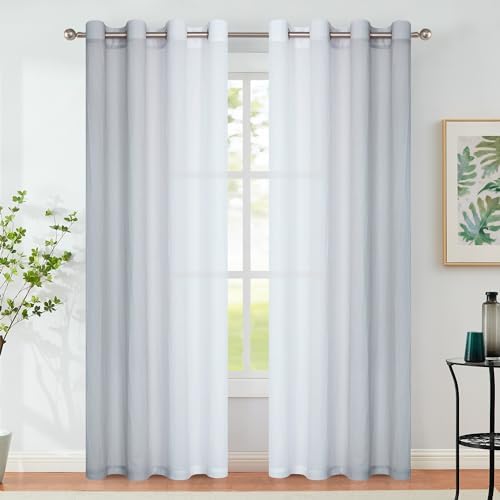 Grey Ombre Sheer Curtains 63 Inch Long Grommet Top for Living Room 2