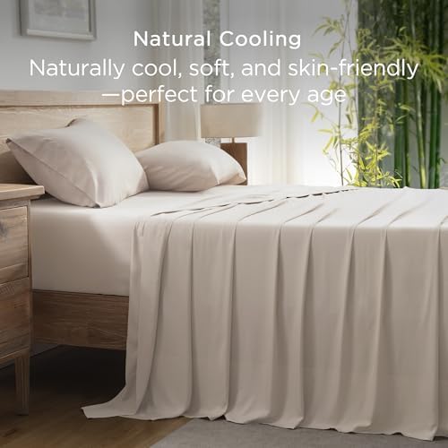 Andency Full Sheets Set 100% Viscose Derived from Bamboo, Oatmeal
