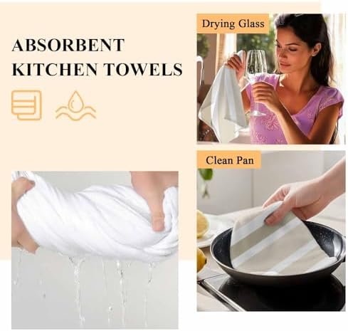 Beige Brown Kitchen Towels Set of 3, 18x26 Inch, White Stripe Soft