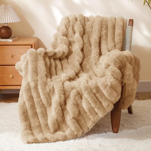 BEDELITE Faux Fur Throw Blanket for Couch, 770GSM, 60" x 80", Brown