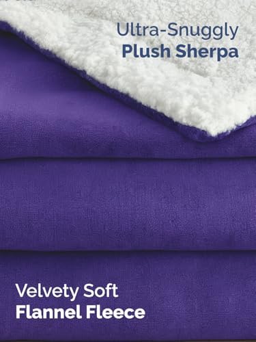Sherpa Fleece Blanket Throw XL Size - Reversible - Purple Haze, 50" x