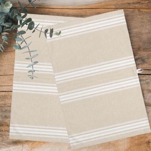 Cream Striped Kitchen Towels Set of 3, Water Absorbent Dish Towel