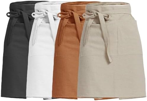 Half Apron for Women Men Cotton Linen with 2 Large Pockets Waist Short