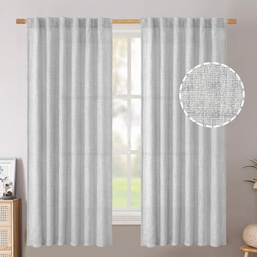 BGment Light Grey Linen Curtains 63 Inch Length 2 Panels for Window