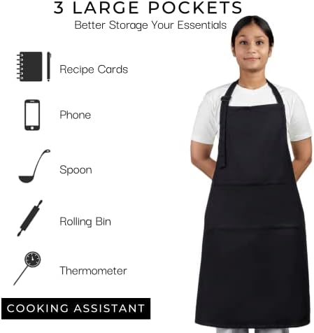 RAJRANG 100% Cotton Cooking Apron with 3 Pockets Kitchen Chef BBQ