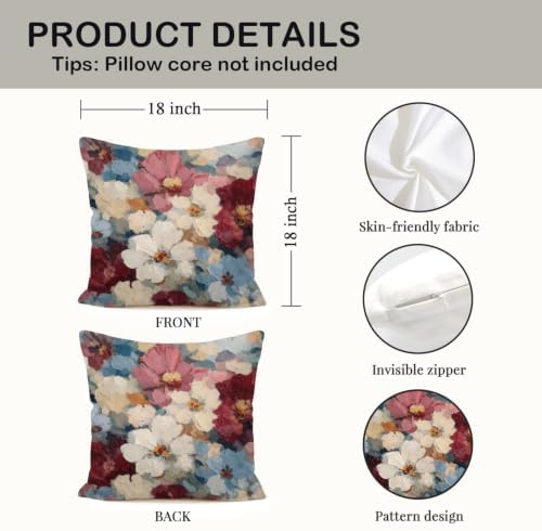 Abstract Floral Pillow Cover 18x18 Set of 2, Vintage Modern Burgundy