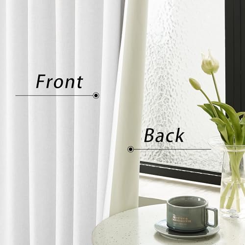 120 Inch Extra Long Linen Pure White Curtains Floor to Ceiling for