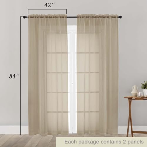 Taupe Sheer Curtains 84 Inches Long 2 Panels, Soft Airy Light