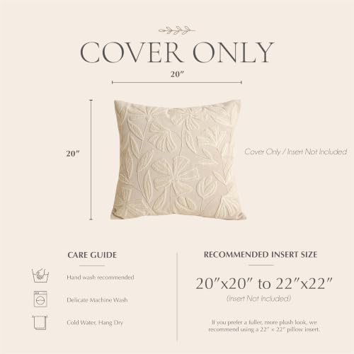 BlissBlush Decorative Throw Pillow Cover 20x20, Beige Neutral Velvet