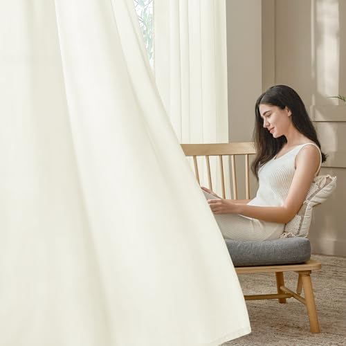 HOMEIDEAS Non-See-Through Ivory Privacy Semi Sheer Curtains