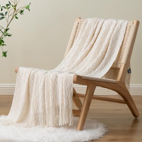 BATTILO HOME White Throw Blankets for Couch, Soft Ivory Blanket