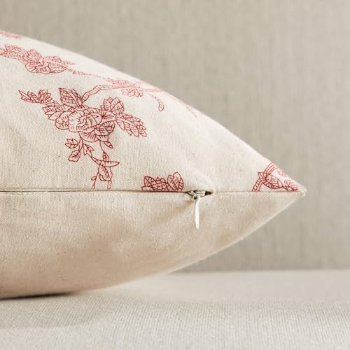 2 Pack French Floral Throw Pillow Covers 18x18in, Red/Cream