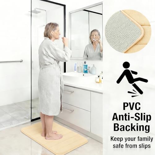 Memory Foam Bath Mat Set 3 Piece,Super Soft Absorbent Bathroom Rug Non
