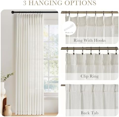 PONY DANCE White Linen Pinch Pleated Curtains 96 Inches Long for