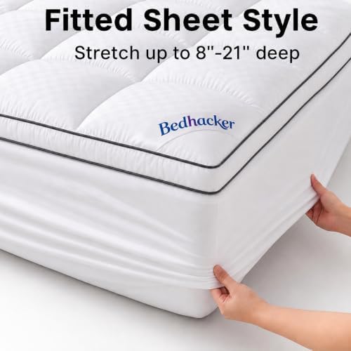 Queen Mattress Topper, Thick Pillow Top Mattress Pad, White
