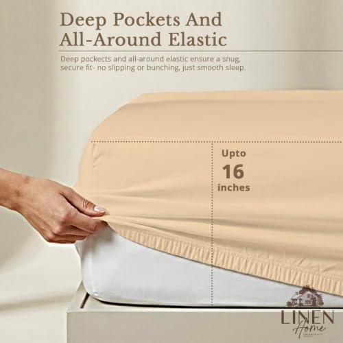 Linen Home 100% Cotton Marrow Percale Sheet Set, Queen Size, Light