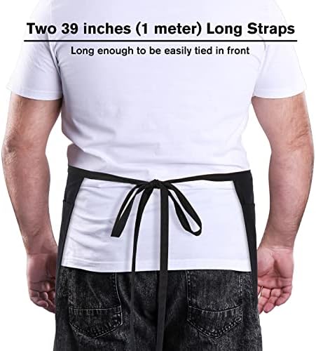 Jubatus 3 Pack 100% Cotton Server Apron with 3 Pockets for Women Men