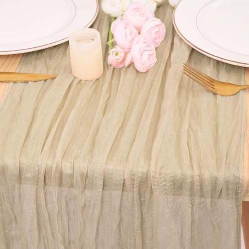 YMHPRIDE 12 Pack Beige Cheesecloth Table Runner 17x108in Gauze Table