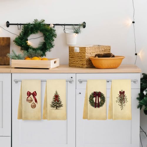 Vintage Neutral Christmas Kitchen Dish Towels, Christmas Bathroom