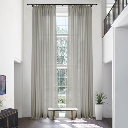 Frelement Linen Textured Curtains Pinch Pleat Curtains for Traverse