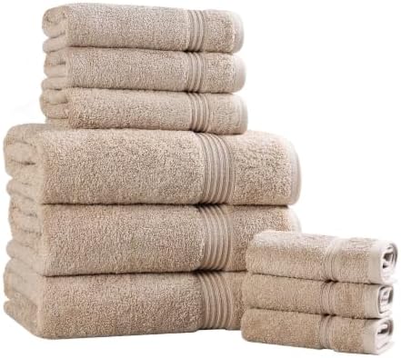 Highly Absorbent Solid Egyptian Cotton Bath Towels Set of 9 - Taupe