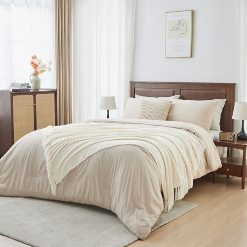CozeCube Chenille Throw Blanket, Cream White Fringe Blanket, 50"X60"