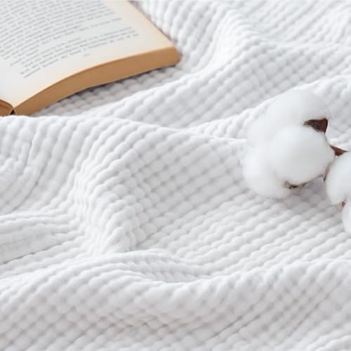 Bedsure 100% Cotton Muslin Blanket Queen Size for Bed, 4-Layer, White