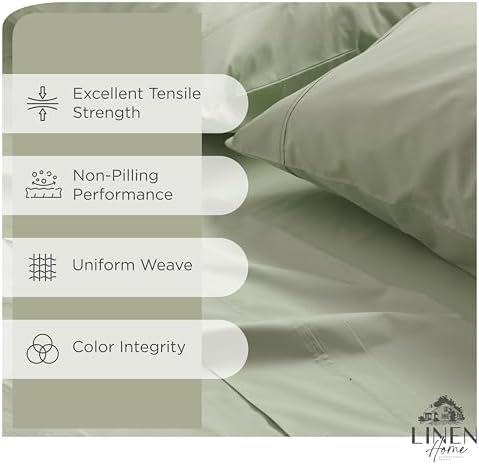 Linen Home Full Size 100% Cotton Percale Sheets, 4 Pc Cooling Set