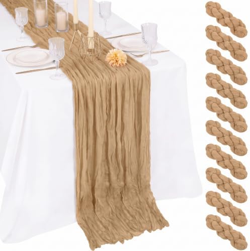 10 Pack Nude Cheesecloth Table Runner 17x108 Inch Boho Semi Sheer