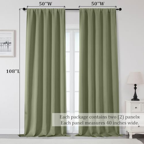 OWENIE Sage Green Blackout Curtains for Bedroom 108 Inch Extra Long 2