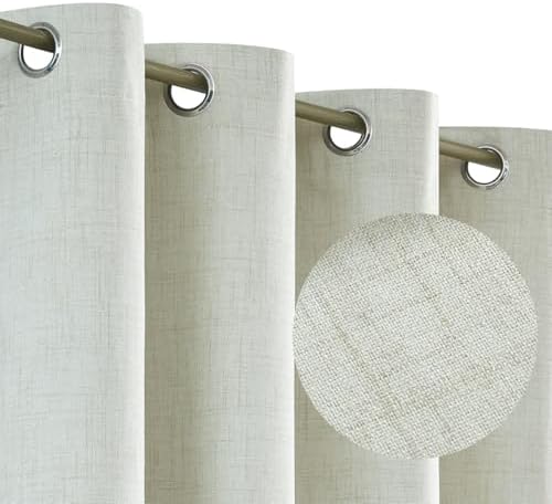 Urban Lotus Beige Linen Textured Full Blackout Curtain Panels