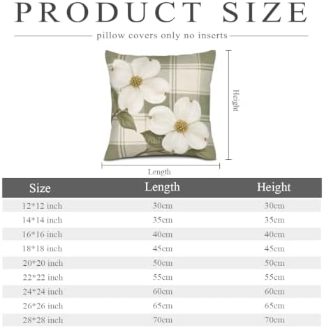 InkRain Dogwood Flower White Sage Green Plaid Pattern Theme Pillow