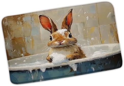 4 PCS Funny Bunny Bath Mat Fun Rabbit in Bathtub Bubble Oil Painting